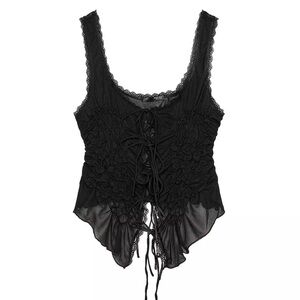 Zara Black Lace-Up Mesh Top